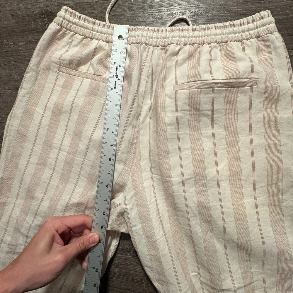 ZARA Pants Adult XL Beige Stripe Linen Blend Loose casual 30x29 Sweatpants Adult